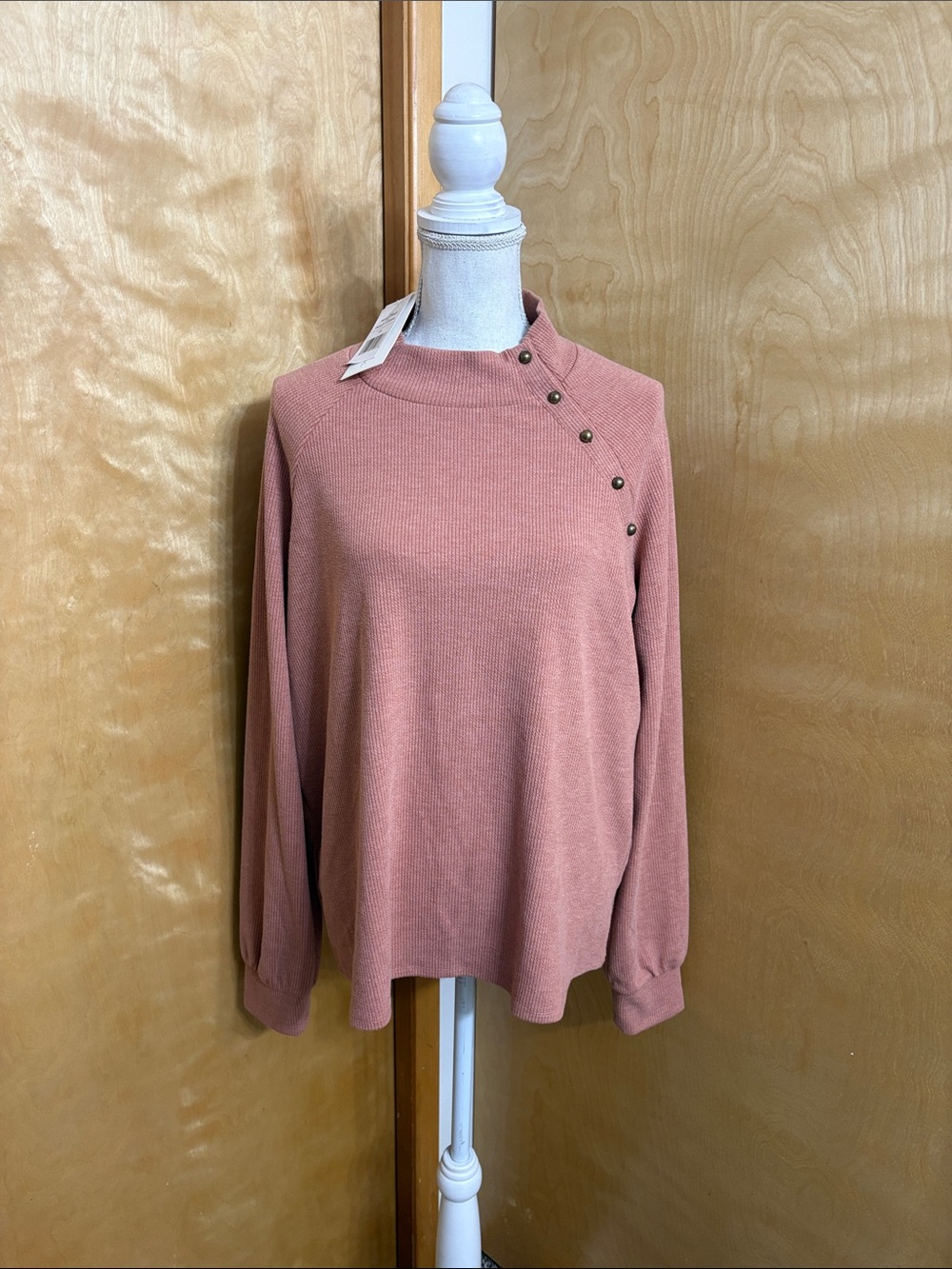 NWT Brea Canyon Long Sleeve Dusty Coral Ribbed Mock Neck Knit Top Size XL